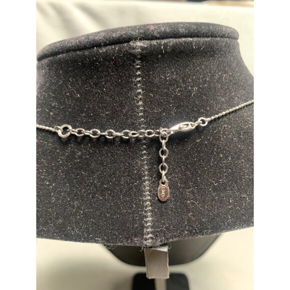 Monet Silver Necklace with Circular Pendant & Dangling Chains Crystals 16" - Picture 4 of 11